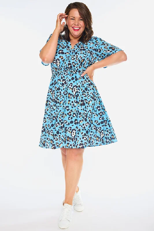 Unique Women's Fashion Pieces Siena Blue Leopard Dress