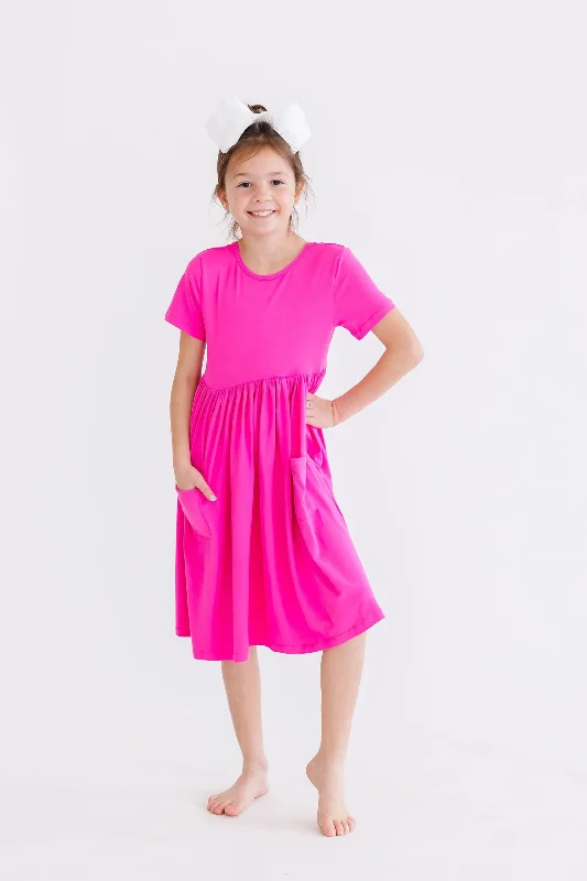 Affordable Women's Outfit Hot Pink S/S Pocket Twirl Dress