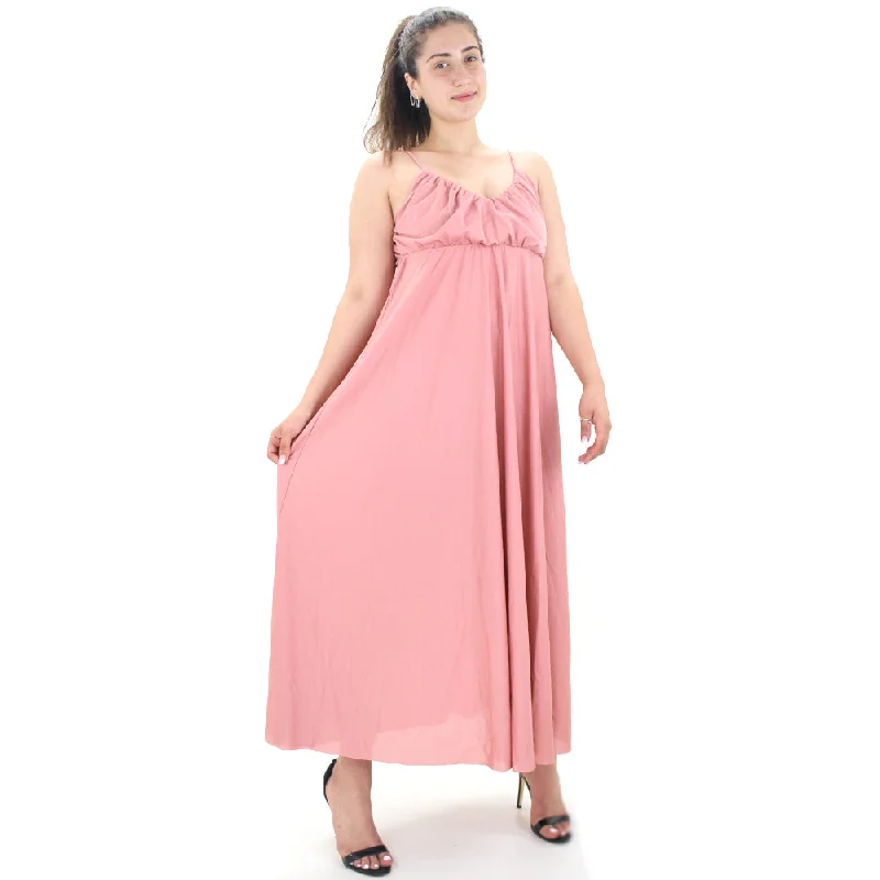 Comfortable Clothes Women's V-Neck Solid Long Dress,Pink