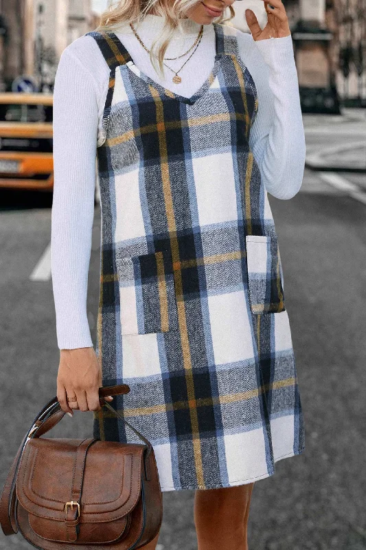 Women's Loungewear Clothes V Neck Plaid Tank Dress