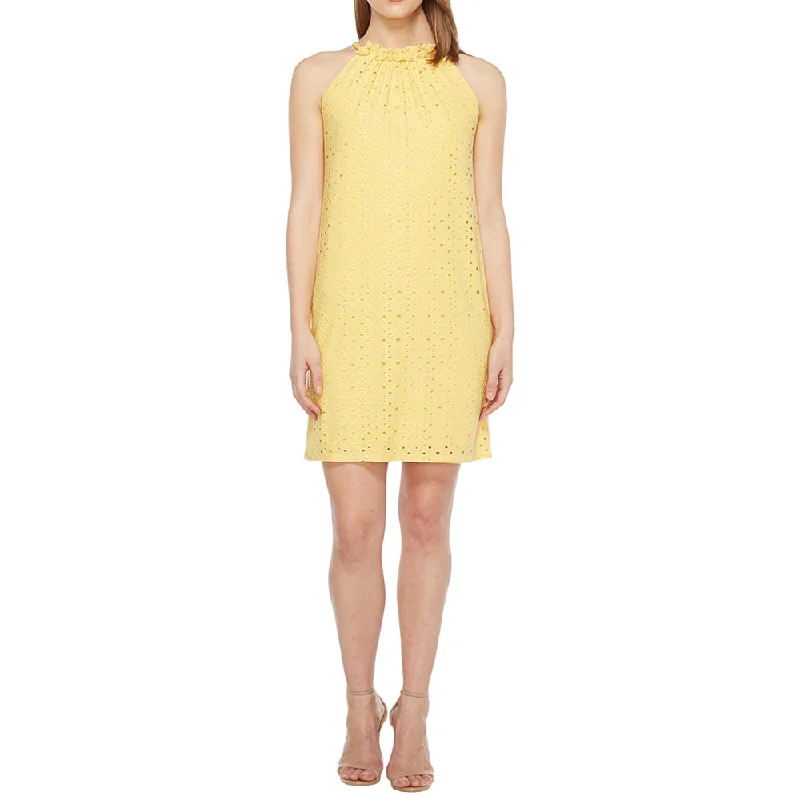 Women's Vintage Clothes Women's Embroidered Jersey Ruffle Halter Dress,Yellow