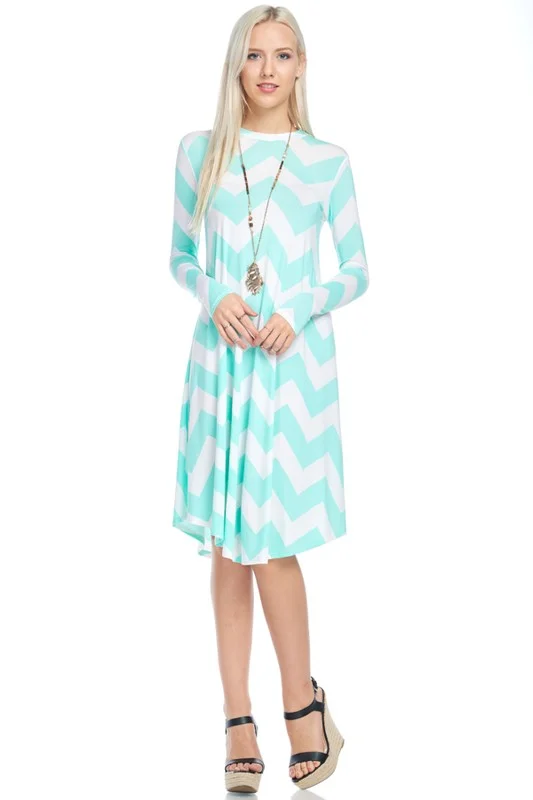 Women's Clothing Online Sale Zig-Zag Print Swing Dress