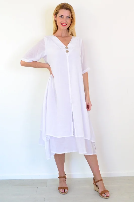 Street Style Fashion White Coconut Overlay Tunic Dress