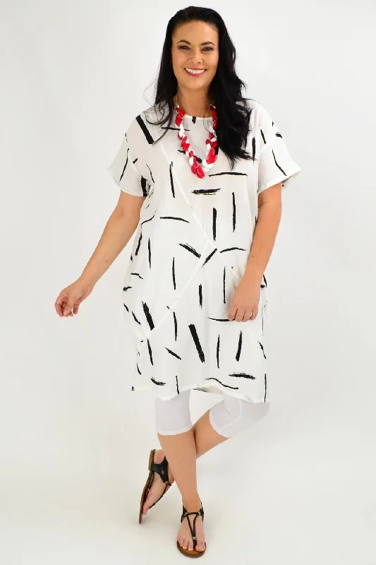 Extreme Clearance Deals White Brush Stroke Tunic Dress