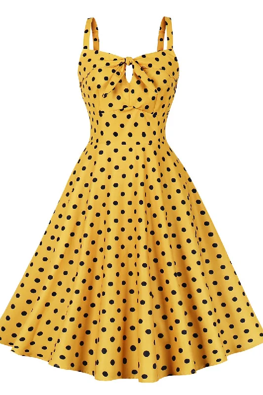 Clothing Sales Yellow and Black Polk Dots Swing Dress