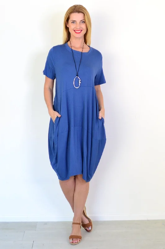 Casual Chic Blue Bubble Bamboo Tunic Dress