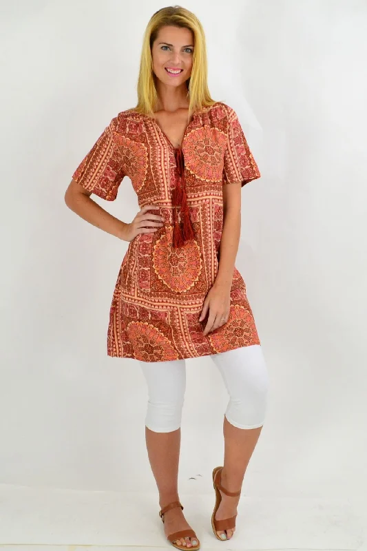 Stylish Loungewear for Women Back to the 70s Tie Up Neck Tunic Dress