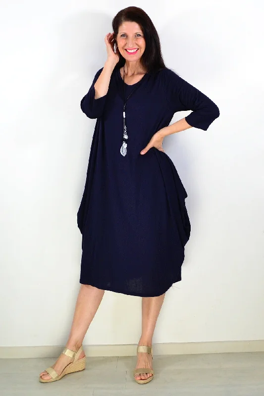 Clothing Store Navy Blue Relaxed Oversized Tunic Dress