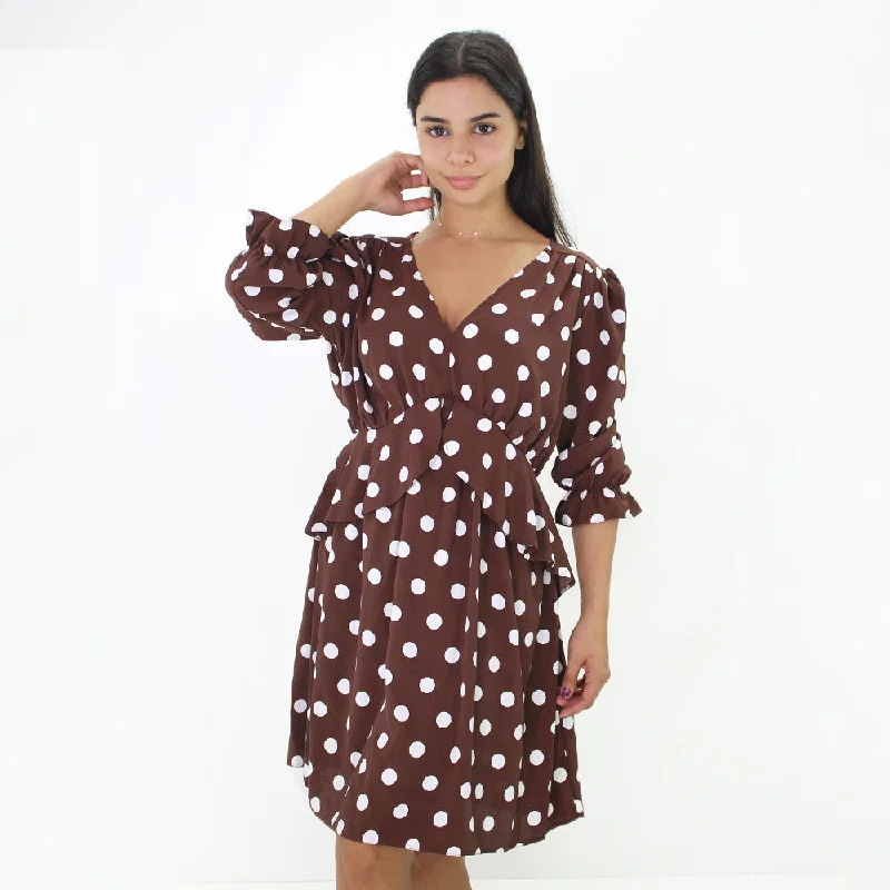 Casual Chic Women's Clothes Women's Polka Dots Dress,Brown