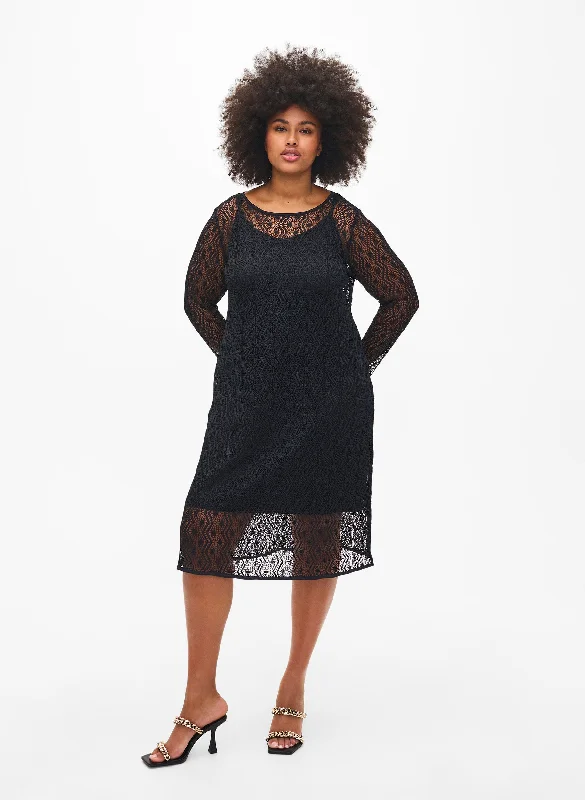 Women's Cozy Outfit For Lounging Blush By Zizzi Black Crochet Dress