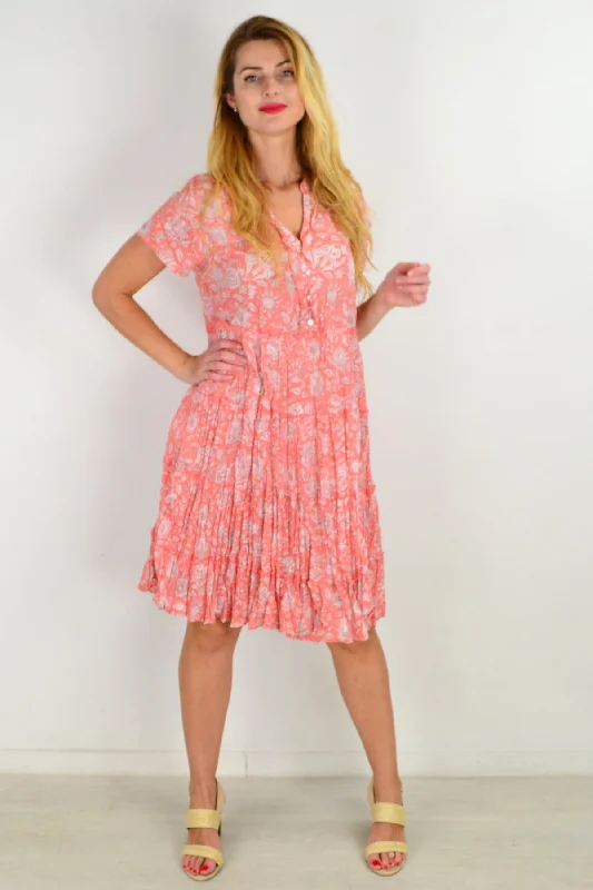 Women's Vintage-Inspired Clothing Pretty Fun in Peach Tiered Tunic Dress