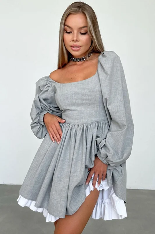 Trendy Women's Apparel for All Seasons Grey High Waist A-Line Babydoll Dress