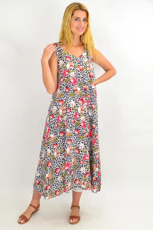 Women's Relaxed Outfit Wild Flower Maxi Tunic Dress