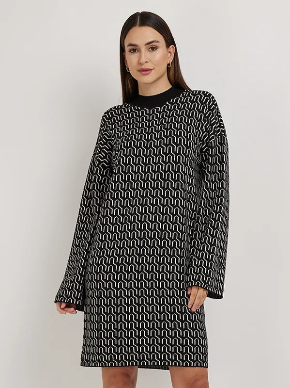 Trendy Women's Dresses Online Women's Printed Sweater Dress,Black