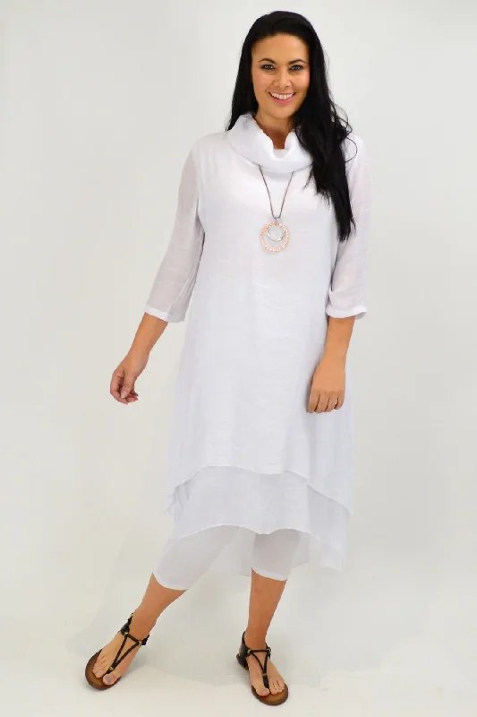 Comfortable Outfit For Women White Cowl Neck Tunic Dress