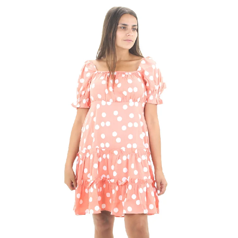 Everyday Wear Women's Ruffle Dots Dress,Coral