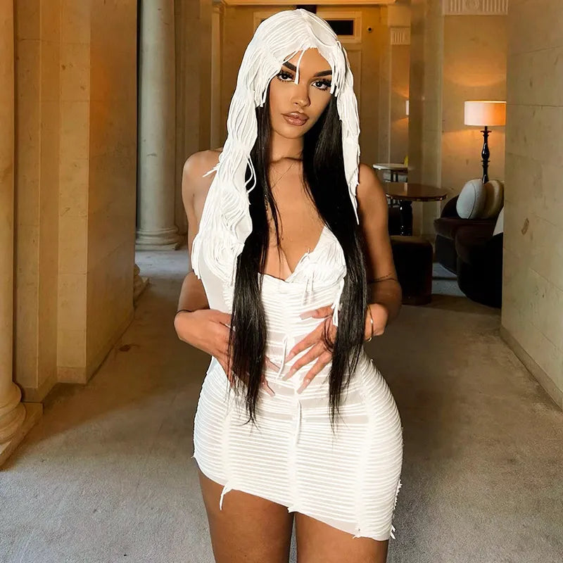 Casual Chic Clothing WMC Elegant White Hooded Dress