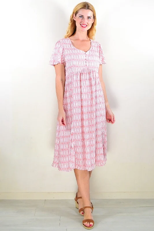 Classic Women's Fashion Soft Pink Pattern Tunic Dress