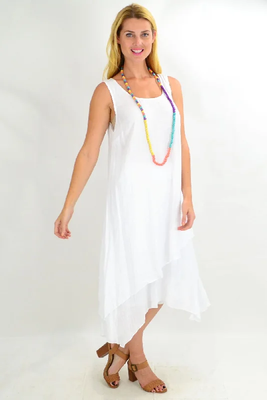 Casual Chic Clothing For Women White Asymmetrical Hem Tunic Dress