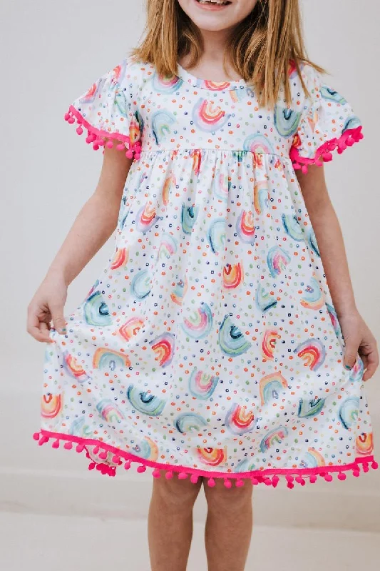 High-Fashion Women's Clothing Rainbow Dot Pom Pom Dress