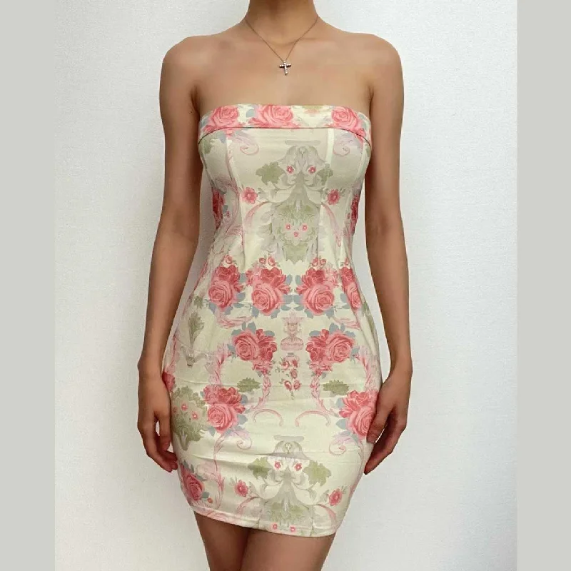 Summer Sale Contrast flower print backless tube dress