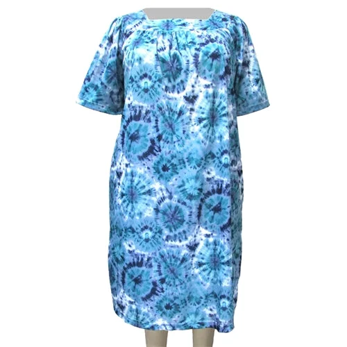 Trendy Outfits For Ladies Blue Galaxy Square Neck Lounging Dress Women's Plus Size Dress