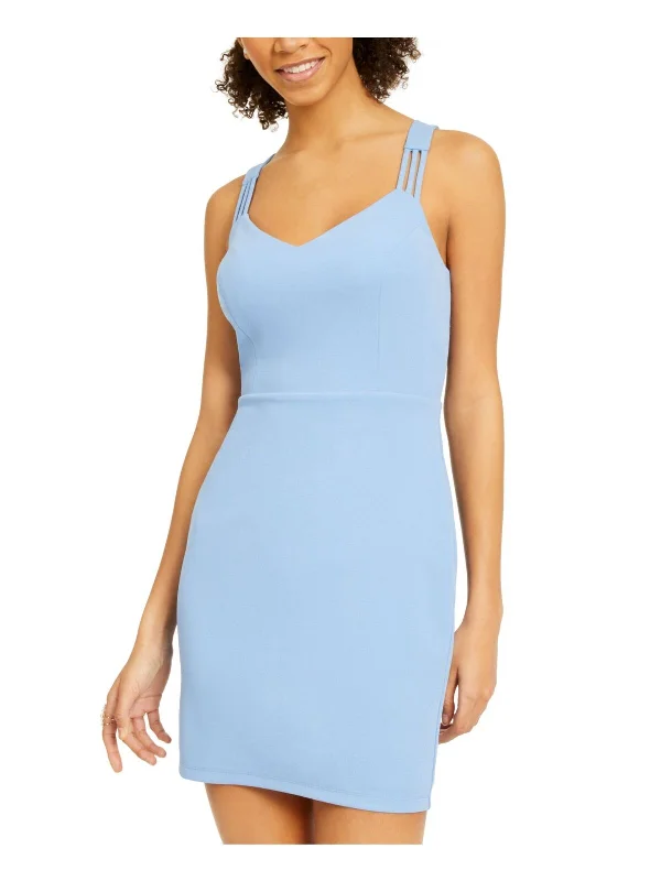 Women's High-Fashion Outfit XL - jump light blue triple strap fitted dress