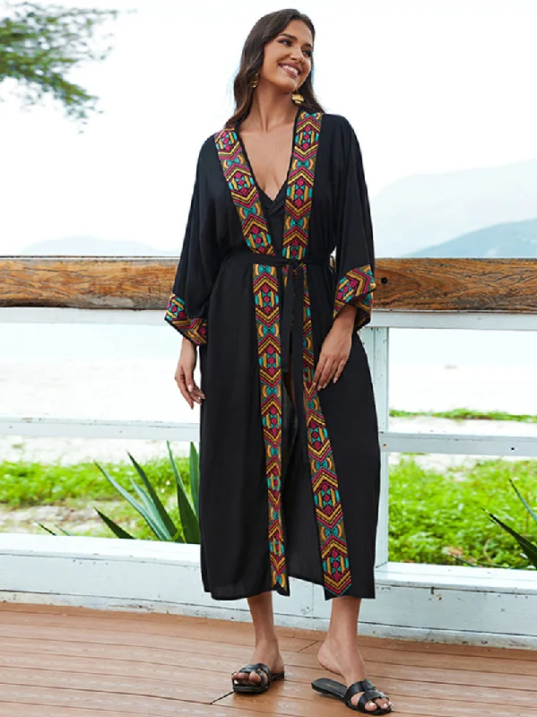 Women's Clothing Sale Women's Beach Casual Sunny Days Embroidered Belt Kimono Dress