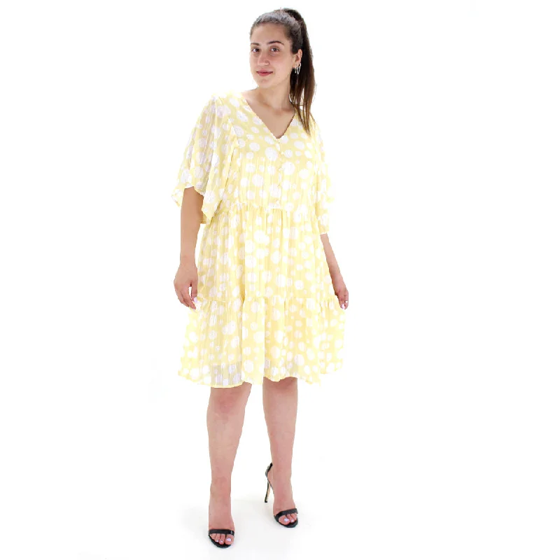 Timeless Classics Women's V-Neck Printed Chiffon Dress,Yellow