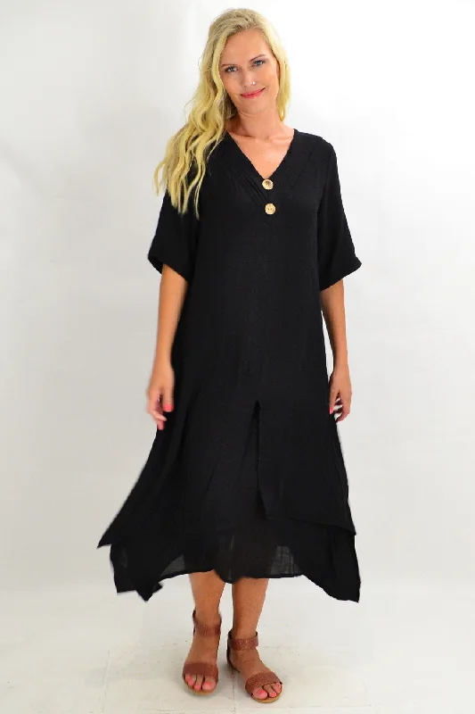 Classic Clothes For Women Black Coconut Overlay Tunic Dress