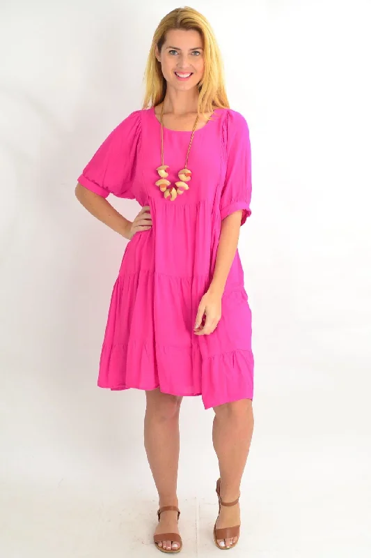 Women's Clothes And Garments Pink Classic Tiered Tunic Dress