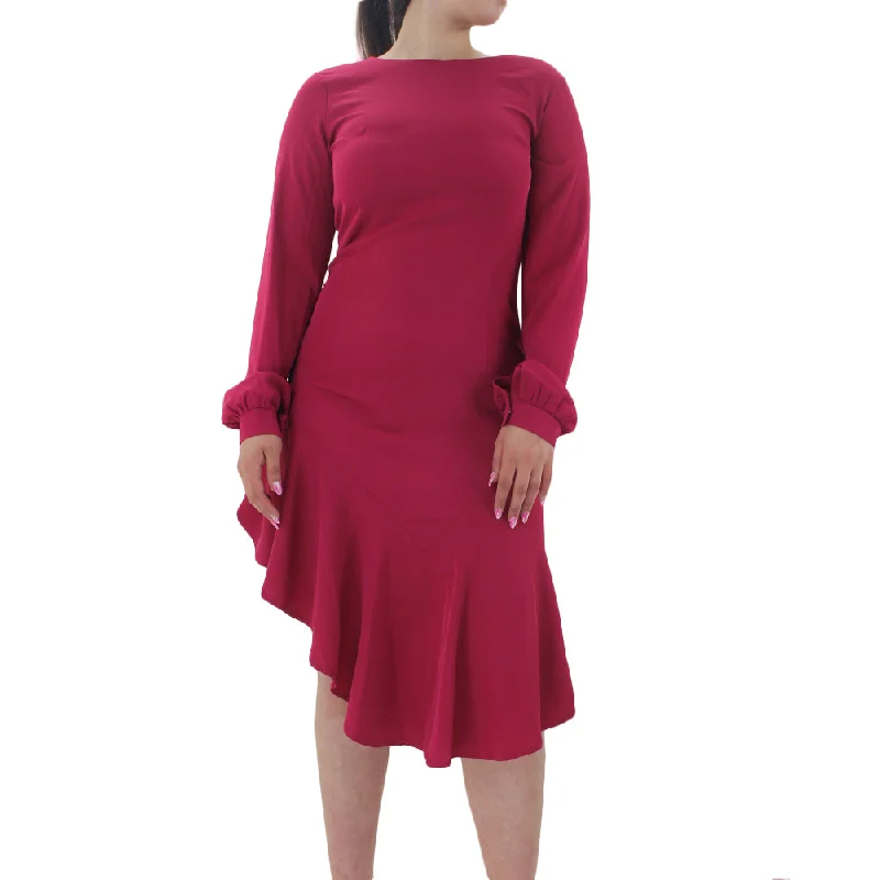 Affordable Women's Clothing Online Women's Ruffled Plain Solid Dress,Fuchsia