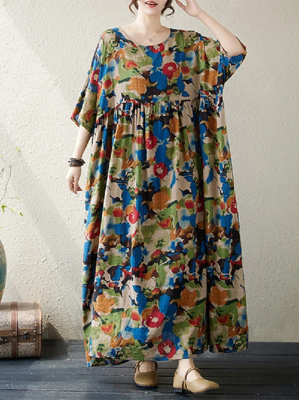 Holiday Special Offers Women's Summer Boho Bloom Large Size Printed Smock Dress