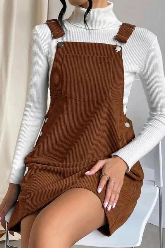 Charming Women's Clothes For Special Events Corduroy Button Strap Dress