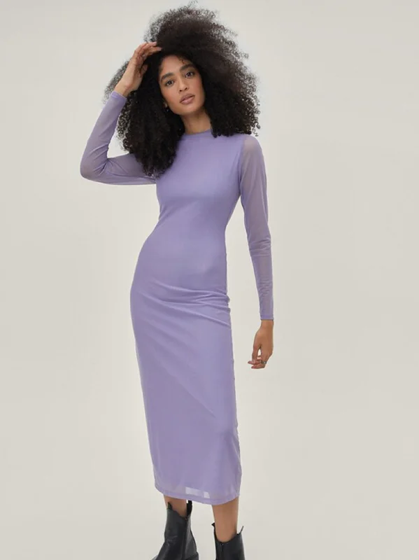 Women's Plus-Size Casual Outfit Women's Plain Mesh Dress,Light Purple