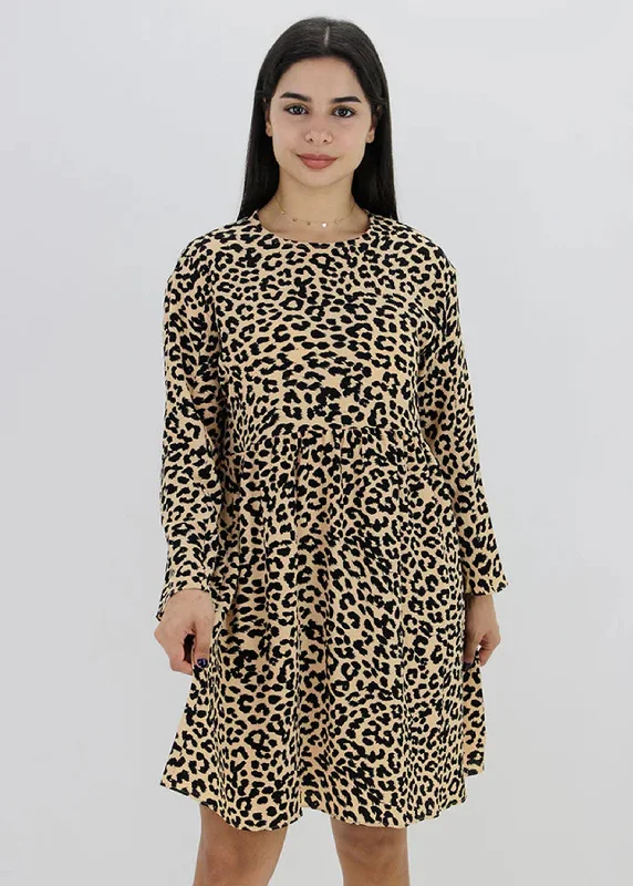 Trendy Boutique Online Women's Leopard Printed Dress,Beige/Black