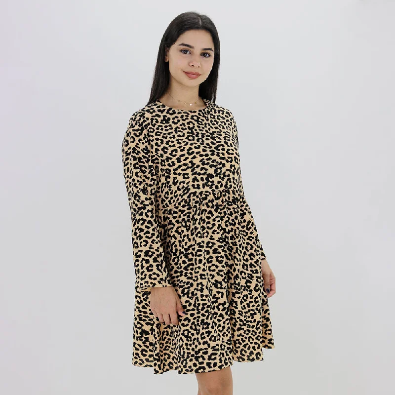 Contemporary Women's Clothing Women's Leopard Printed Regular Fit Dress,Beige