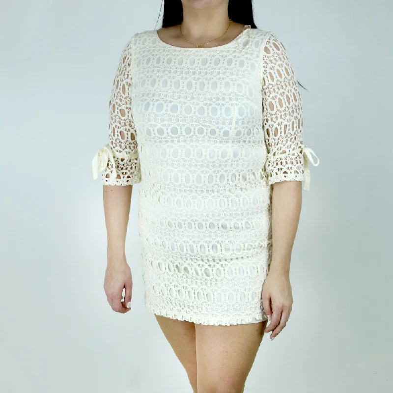 Vibrant Femme Fashion Women's A-Line Crochet Dress,Off White