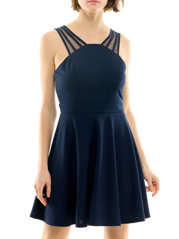 Women's Date Night Outfit Women's Plain Solid Flare Dress,Navy