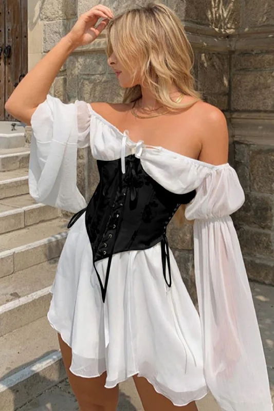 Flash Discount Off Shoulder Lace-up Corset Ruched Dress