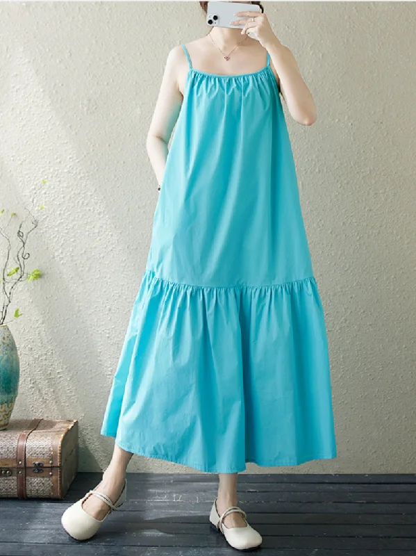 Vintage Women's Fashion Women's Casual Summer Vibes Loose Solid Color A-Line Dress