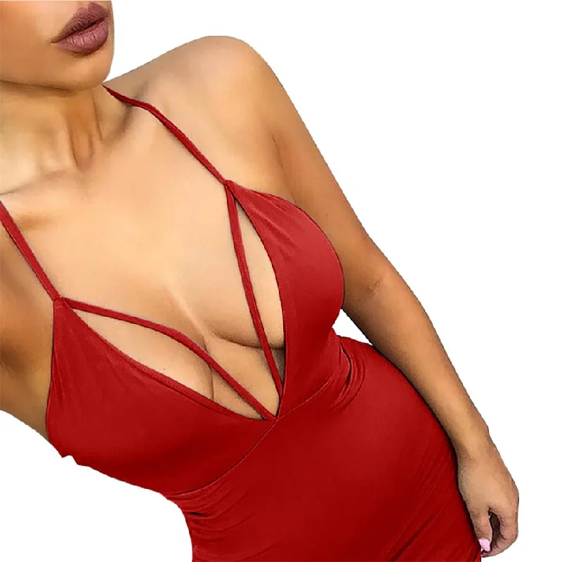 Women's Evening Wear Outfit Spaghetti Strap Bandage  Deep V-Neck Dress