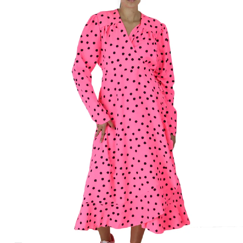 Relaxed Style Women's Dotted Flare Dress,Pink