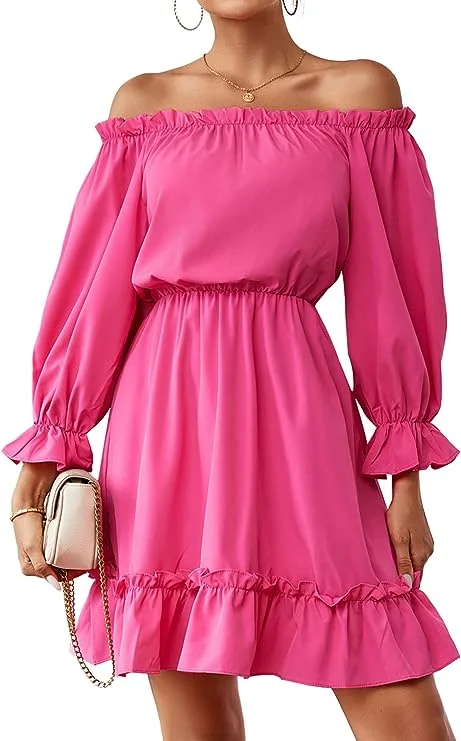 Shop Ladies Clothes S - ssb hot pink off the shoulder ruffle dress