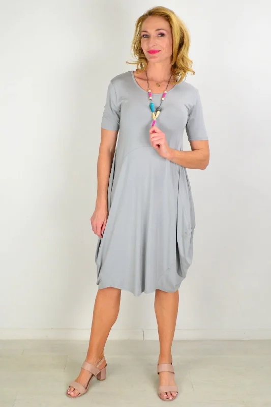 Elegant Fashion Grey Short Sleeve Modal Tunic Dress