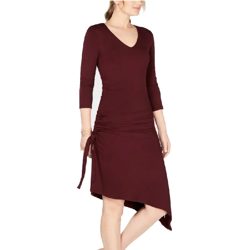 Women's Relaxed Clothes Women's Side Ruched Asymmetrical Dress,Burgundy