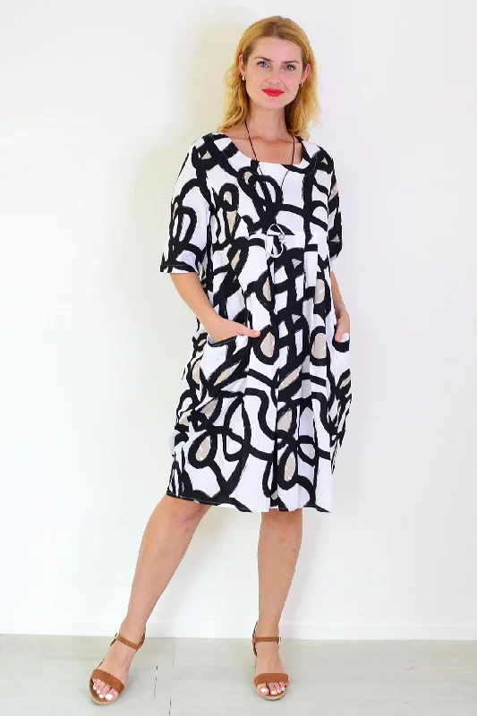 Chic Casual Wardrobe Essentials Swirls Print Linen Blend Tunic Dress