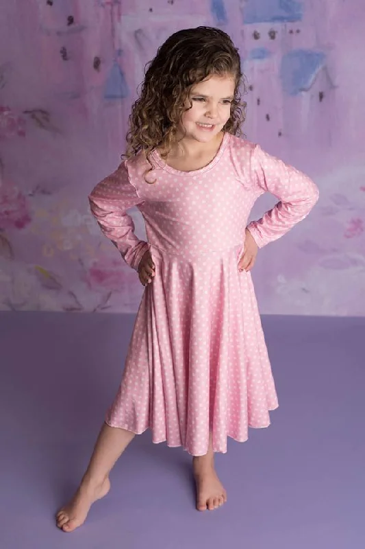 Women's Vintage Garments POLKA PINK TWIRLY DRESS