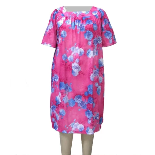 Clothing Woman Pink Flourish Square Neck Lounging Dress Women's Plus Size Dress