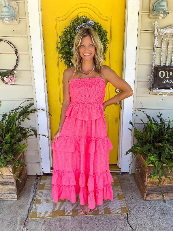 Fashionable Casual Tops Fuchsia Frills Dress